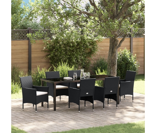 Conjunto de Comedor de Jardín  de 7 Piezas Negro de Ratán Poliéster