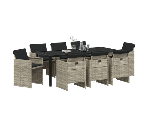 Conjunto de Comedor de Jardín de 9 Piezas con Cojines Gris Claro de Poliratán