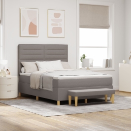 Cama con Somier  con Colchón y Banco Taupe 160x200 cm Tela