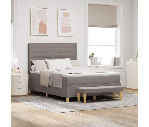 Cama con Somier  con Colchón y Banco Taupe 160x200 cm Tela