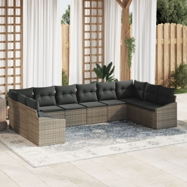 Conjunto de Comedor de Jardín de 10 Piezas con Cojines Gris Poliratán