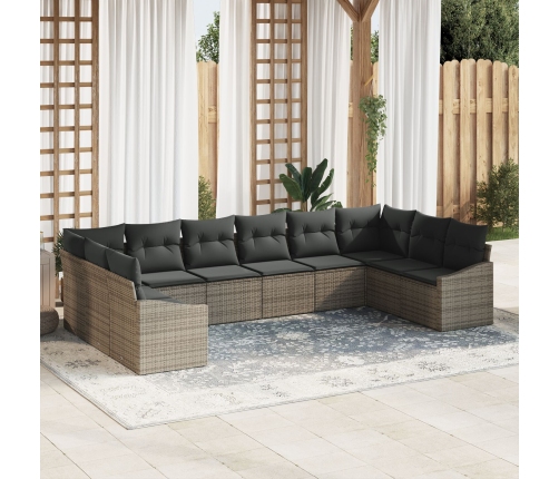 Conjunto de Comedor de Jardín de 10 Piezas con Cojines Gris Poliratán