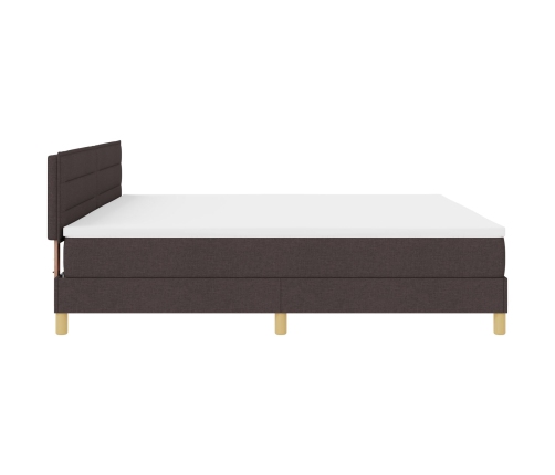 Cama con Box Spring  con Colchón Marrón Oscuro 200x200 cm Tela