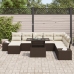 Conjunto de Sofás de Jardín 9 Piezas Marrón y Crema Ratán, Tela