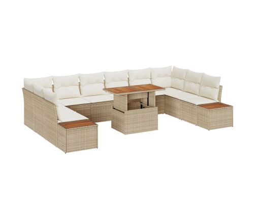 Conjunto de Comedor de Jardín de 11 Piezas con Cojines Beige Poliratán Acacia