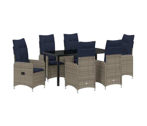 Set de Comedor de Jardín de 7 Piezas con Cojines Negros de Poliratán