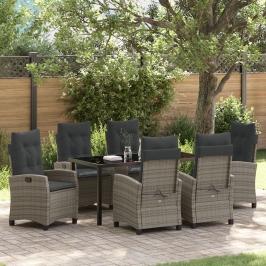Conjunto de Comedor de Jardín de 7 Piezas  con Cojines Gris Poliratán