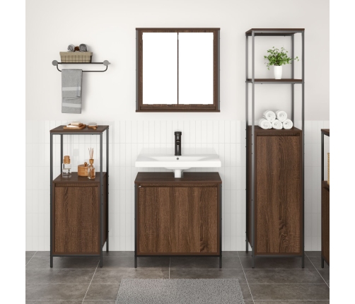 Conjunto de Muebles de Baño  de 3 Piezas en Madera Elaborada de Roble Marrón