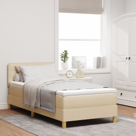 Cama con somier  con colchón crema 90x200 cm tela