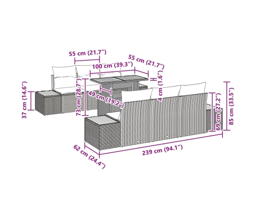 Conjunto de Sofá de Jardín  Conjunto de 7 Beige, Gris, Marrón