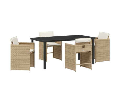 Set de Comedor de Jardín  de 5 Piezas con Cojines - Poliratán Beige