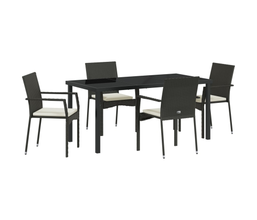 Juego de Comedor de Jardín de 5 Piezas  con Cojines Negro Poliratán