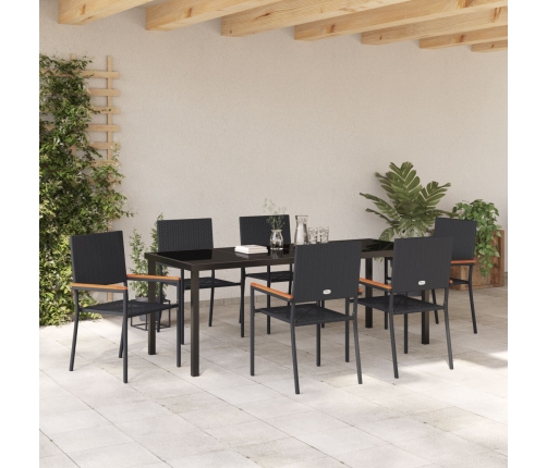 Conjunto de Comedor de Jardín de 7 Piezas  Poliratán Negro
