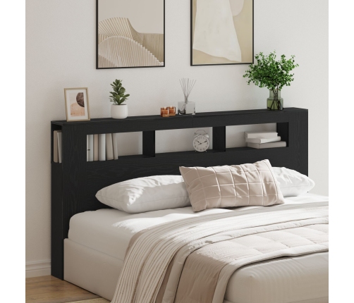 Cabecero de Almacenamiento  con Luces LED Roble Negro 200x18,5x103,5 cm