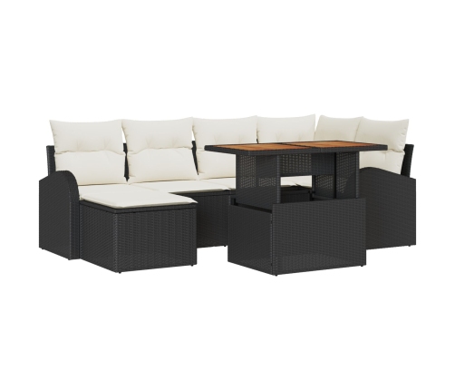 Conjunto de Comedor de Jardín de 7 Piezas con Cojines Negro Poliratán Acacia