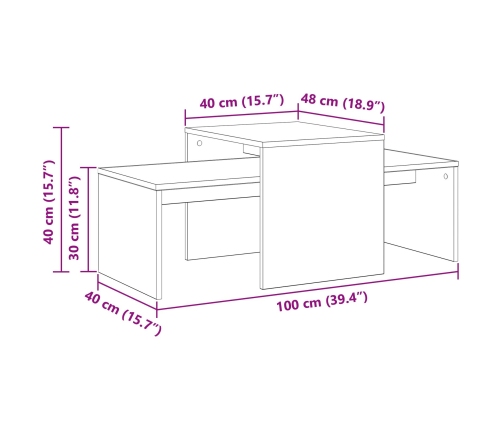Mesa de Centro  Negra y de Roble 100x48x40 cm de Madera de Ingeniería