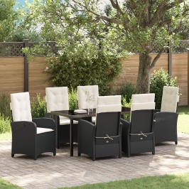 Set de comedor de jardín  7 piezas con cojines - Ratán negro