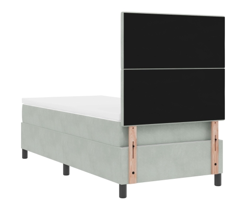Cama Box Spring  con Colchón y Luz LED Gris Claro 90x200 cm Terciopelo