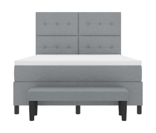 Cama con Somier  con Colchón y Banco Gris Claro 140x200 cm Tela