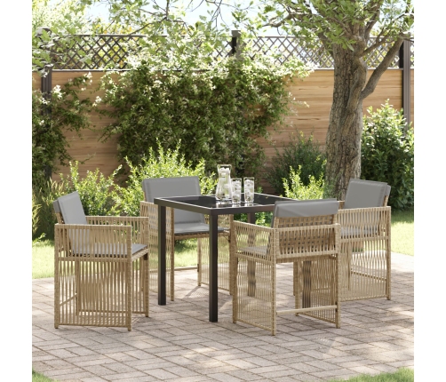 Juego de Comedor de Jardín de 5 Piezas con Cojines Beige Poliratán