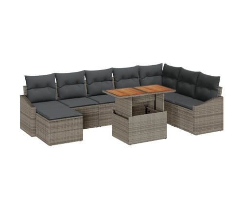 Conjunto de Comedor de Jardín de 9 Piezas con Cojines Gris Poliratan Acacia