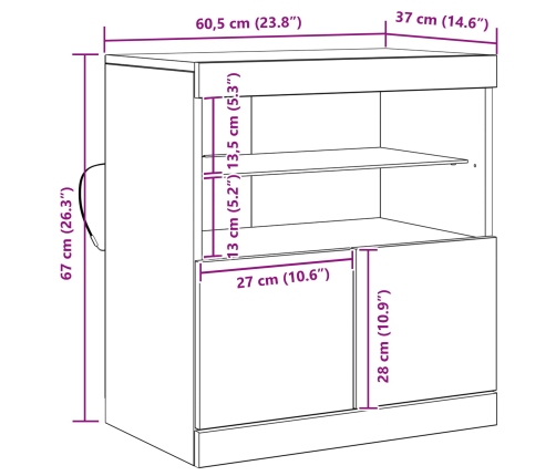 Sideboard  con luces LED Madera vieja 60x37x67 cm