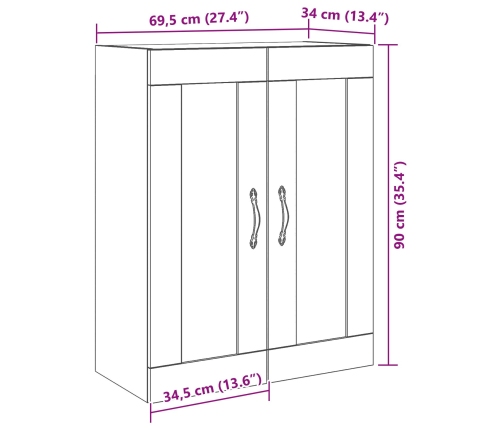 Armario de pared  con puertas de vidrio Madera antigua 69,5x34x90 cm