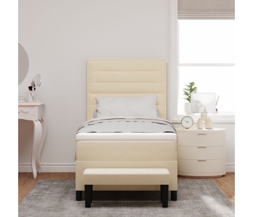 Cama de Somier  con Colchón y Banco Crema 100x200 cm Tela