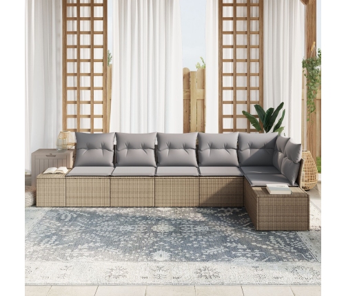 Set de Sofá de Jardín  de 6 Piezas con Cojines Beige Ratan Sintético