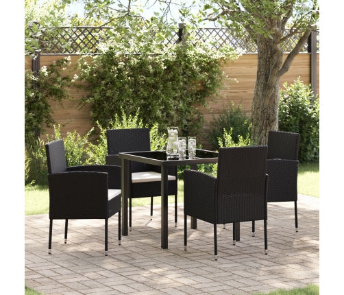 Set de Comedor de Jardín  de 5 Piezas con Cojines Negro Ratán Poliéster