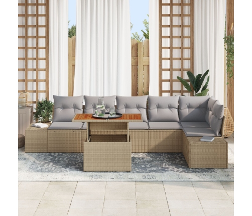 Conjunto de comedor de jardín  de 7 piezas con cojines Beige Ratán Poliéster Acacia