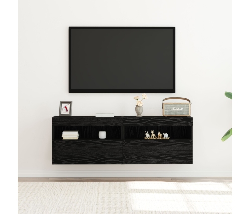 Gabinetes de pared para TV  con luces LED 2 pcs Roble Negro 60x30x40 cm
