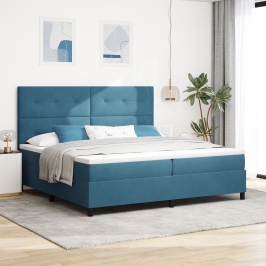 Cama Box Spring  con Colchón Azul Oscuro 200x200 cm Terciopelo