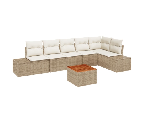Conjunto de Sofás de Jardín de 7 Piezas con Cojines Beige de Ratán de Polietileno y Acacia