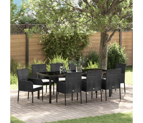 Juego de Comedor de Jardín de 9 Piezas  con Cojines Negro Poliratán