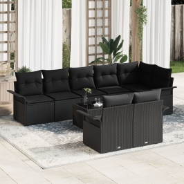 Set de Sofás de Jardín  de 9 Piezas con Cojines Beige Rattan Multifuncional