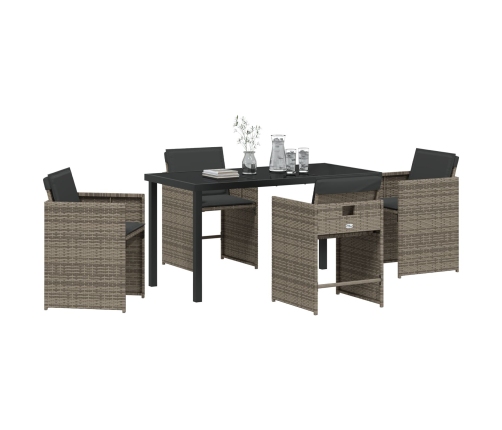 Conjunto de Comedor de Jardín de 5 Piezas con Cojines Poliratán Gris