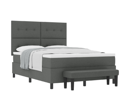 Cama con Somier  con Colchón y Banco Gris Oscuro 140x200 cm Tela