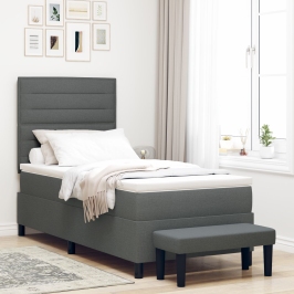 Cama con Base con Colchón y Banco Gris Oscuro 100x200 cm Tela