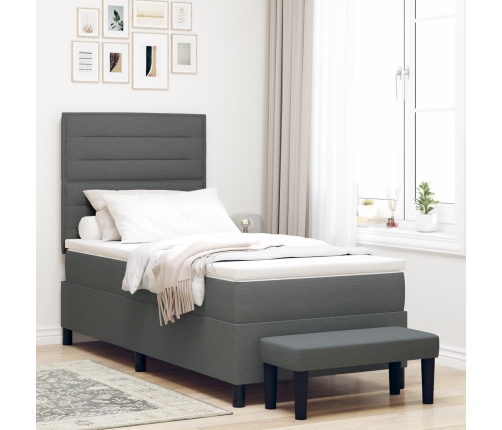 Cama con Base con Colchón y Banco Gris Oscuro 100x200 cm Tela