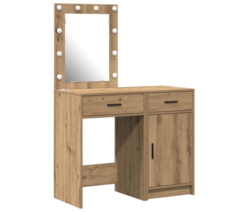 Set de Tocador de 2 Piezas con LED en Madera Elaborada de Roble Artesanal