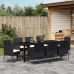 Conjunto de Comedor de Jardín  de 9 Piezas con Cojines Ratán Poliéster Negro
