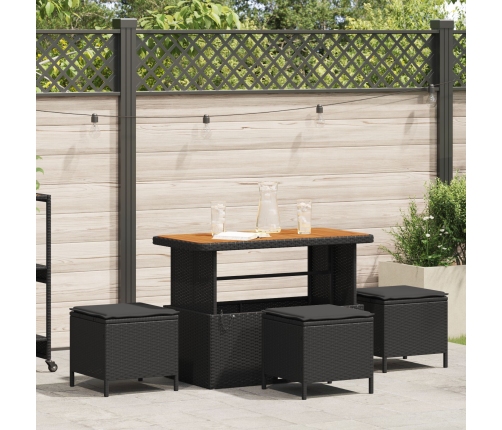 Conjunto de Comedor de Jardín de 4 Piezas con Cojines Negro de Poliratán y Acacia