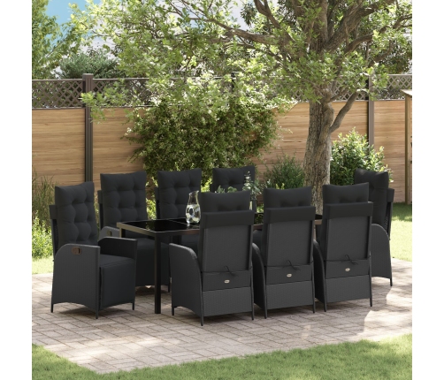 Conjunto de Comedor de Jardín de 9 Piezas  Negro Poliratán