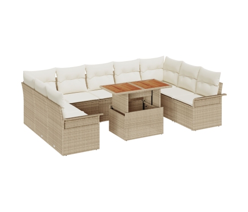 Conjunto de comedor de jardín de 10 piezas con cojines Beige Ratán Poliéster
