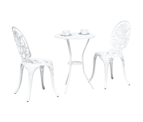 Conjunto de Bistro de Jardín de 3 Piezas  Blanco de Aluminio Fundido