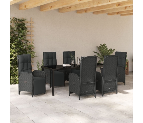 Conjunto de comedor de jardín con cojines de poliratán negro