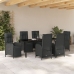 Conjunto de comedor de jardín con cojines de poliratán negro