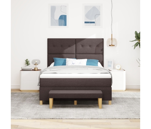 Cama box spring  con colchón y banco marrón oscuro 140x190 cm de tela