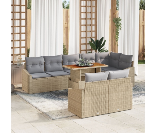 Conjunto de Sofás de Jardín  de 9 Piezas con Cojines Beige Poliratán
